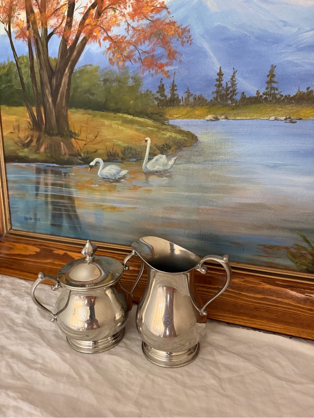 Vintage Pewter Creamer and Sugar Set